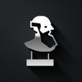 Silver Ancient bust sculpture icon isolated on black background. Long shadow style. Vector