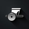 Silver Ancient Greece chariot icon isolated on black background. Long shadow style. Vector