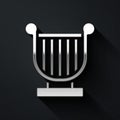 Silver Ancient Greek lyre icon isolated on black background. Classical music instrument, orhestra string acoustic