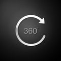 Silver Angle 360 degrees icon isolated on black background. Rotation of 360 degrees. Geometry math symbol. Full rotation