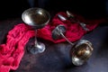 Silver antique cups with patina Royalty Free Stock Photo