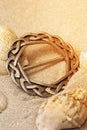 Silver antique old Celtic scarf ring with traditional design border in sand.. Hand made traditional jewellery