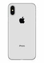 Silver Apple iPhone X back side front view isolated on white background