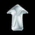 Silver arrow icon made of inflatable balloon isolated on black background. Royalty Free Stock Photo