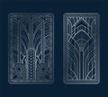 Silver art deco panels with ornament on dark blue background