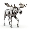 Silver Art Moose: A 3d Model With Metal Texture On White Background