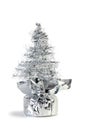 Silver artificial Christmas tree made of tinsel