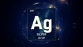 Silver as Element 47 of the Periodic Table 3D illustration on blue background Royalty Free Stock Photo