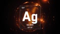 Silver as Element 47 of the Periodic Table 3D illustration on orange background Royalty Free Stock Photo