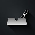 Silver Ashtray with cigarette icon isolated on black background. Long shadow style. Vector Royalty Free Stock Photo