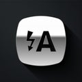 Silver Auto flash icon isolated on black background. Automatic flash. Long shadow style. Vector