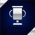 Silver Award cup with bicycle icon isolated on dark blue background. Winner trophy symbol. Championship or competition Royalty Free Stock Photo