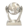 Silver award trophy with stars, hands and soccer b Royalty Free Stock Photo