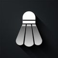 Silver Badminton shuttlecock icon isolated on black background. Sport equipment. Long shadow style. Vector Illustration Royalty Free Stock Photo