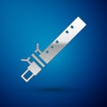 Silver Bamboo flute indian musical instrument icon isolated on blue background. Vector Royalty Free Stock Photo