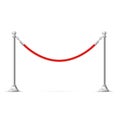 Silver barricade with red rope - barrier rope, vip zone Royalty Free Stock Photo