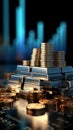 Silver bars on a blue background with financial stock price graph Commodities investment concept, 3d rendering