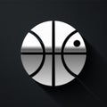 Silver Basketball ball icon on black background. Sport symbol. Long shadow style. Vector