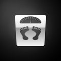 Silver Bathroom scales with footprints icon isolated on black background. Weight measure Equipment. Weight Scale fitness