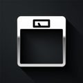 Silver Bathroom scales icon isolated on black background. Weight measure Equipment. Weight Scale fitness sport concept