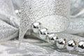 Silver beads and ribbon Royalty Free Stock Photo