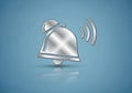 Silver bell icon in a 3D style against a light blue gradient background. The bell features a Royalty Free Stock Photo