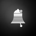 Silver Bell icon isolated on black background. New Notification icon. New message icon. Long shadow style. Vector Royalty Free Stock Photo