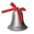 Silver bell with red ribbon bow isolated on white background. Christmas and New year decoration. Vector Royalty Free Stock Photo