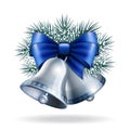 Silver bells with blue ribbon