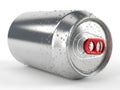 Silver beverage can with red tab and water droplets Royalty Free Stock Photo