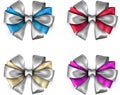 Silver bicolour satin bows isolated on white.