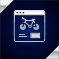 Silver Bicycle rental mobile app icon isolated on dark blue background. Smart service for rent bicycles in the city