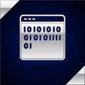 Silver Binary code icon isolated on dark blue background. Vector Royalty Free Stock Photo