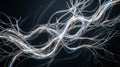 Silver Bionic Neural Network with Glowing Energy Pulses Royalty Free Stock Photo