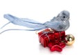 Silver bird, christmas gifts, decorations Royalty Free Stock Photo