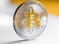 Silver bitcoin close-up