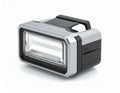 Silver and Black Rectangle Shaped Flashlight on White Background Still Life Royalty Free Stock Photo