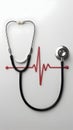Silver and Black Stethoscope Arranged as EKG Heartbeat on White Background Royalty Free Stock Photo