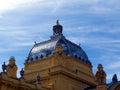 Silver blue color glass cupola and skylight on yellow stucco finished building in Zagreb Royalty Free Stock Photo