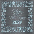 Silver and light blue square wish card new year 2024 in english with stars and snowflakes