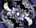 Silver blue phosphorescent bright shapes, baroque fantasy fractal, abstract flowery spiral shapes, background Royalty Free Stock Photo