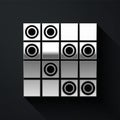 Silver Board game of checkers icon isolated on black background. Ancient Intellectual board game. Chess board. White and