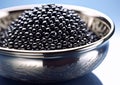 Silver bowl with beluga black caviar.Macro.Ai Generative