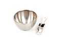 Silver bowl with measuring scoop Royalty Free Stock Photo