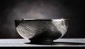 A silver bowl with a patterned surface sits on a table Royalty Free Stock Photo