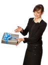 Silver box with blue bow as a present