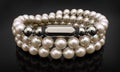 Silver bracelet with pearls on black