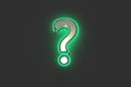 Silver brassy with emerald outline and green backlight font - question mark isolated on grey background, 3D illustration of