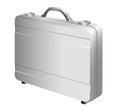 Silver briefcase on white background.