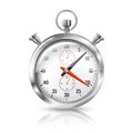 Silver bright stopwatch clock with reflection,